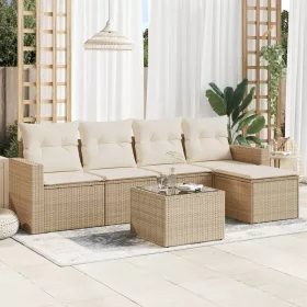  6 részes bézs polyrattan kerti ülőgarnitúra párnával