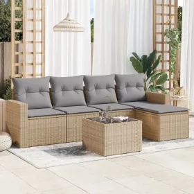  6 részes bézs polyrattan kerti ülőgarnitúra párnával