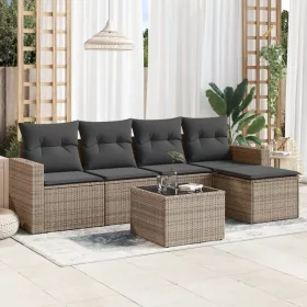    6 részes szürke polyrattan kerti ülőgarnitúra párnákkal