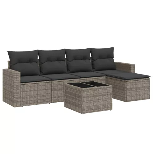  6 részes szürke polyrattan kerti ülőgarnitúra párnákkal