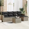  6 részes világosszürke polyrattan kerti ülőgarnitúra párnákkal