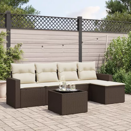  6 részes barna polyrattan kerti ülőgarnitúra párnával