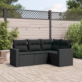    4 részes fekete polyrattan kerti ülőgarnitúra párnákkal