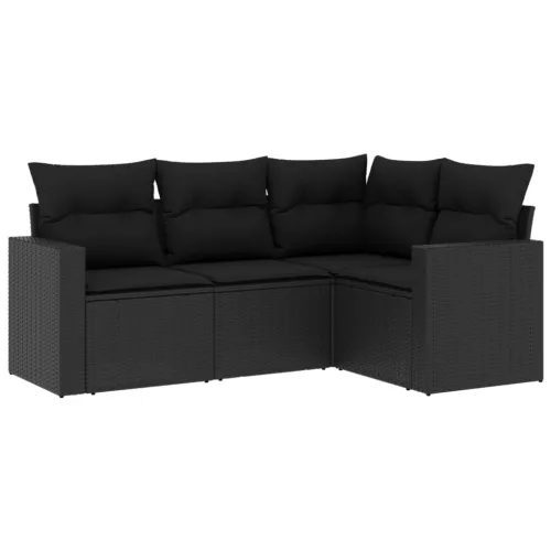  4 részes fekete polyrattan kerti ülőgarnitúra párnákkal