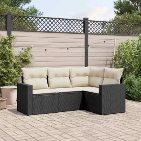    4 részes fekete polyrattan kerti ülőgarnitúra párnákkal