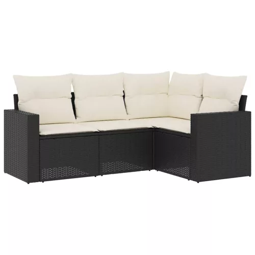  4 részes fekete polyrattan kerti ülőgarnitúra párnákkal
