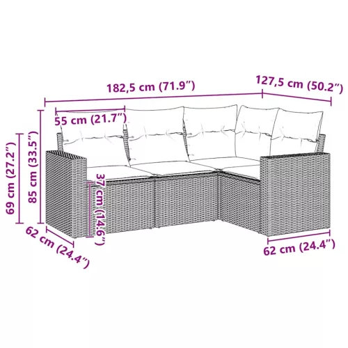  4 részes fekete polyrattan kerti ülőgarnitúra párnákkal