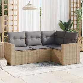    4 részes bézs polyrattan kerti ülőgarnitúra párnákkal
