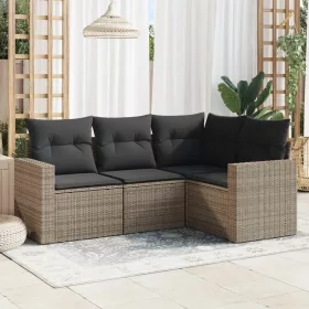    4 részes szürke polyrattan kerti ülőgarnitúra párnákkal