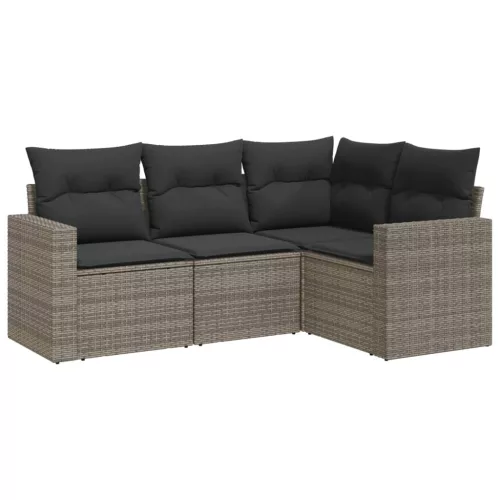  4 részes szürke polyrattan kerti ülőgarnitúra párnákkal