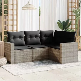    4 részes világosszürke polyrattan kerti ülőgarnitúra párnákkal