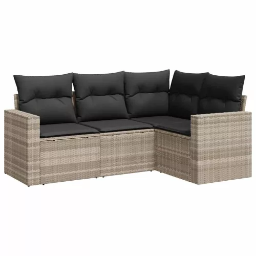  4 részes világosszürke polyrattan kerti ülőgarnitúra párnákkal