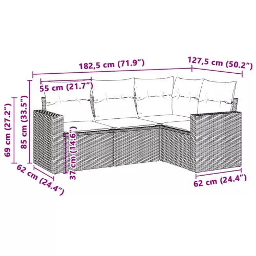  4 részes világosszürke polyrattan kerti ülőgarnitúra párnákkal