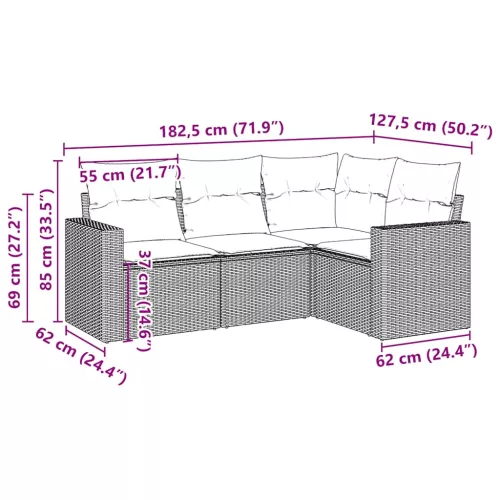  4 részes barna polyrattan kerti ülőgarnitúra párnákkal