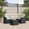  5 részes fekete polyrattan kerti kanapészett párnákkal