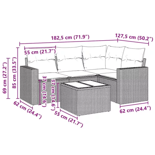  5 részes fekete polyrattan kerti kanapészett párnákkal