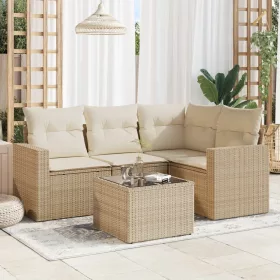    5 részes bézs polyrattan kerti ülőgarnitúra párnákkal