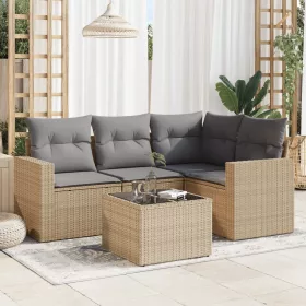    5 részes bézs polyrattan kerti ülőgarnitúra párnákkal