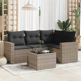    5 részes szürke polyrattan kerti ülőgarnitúra párnákkal
