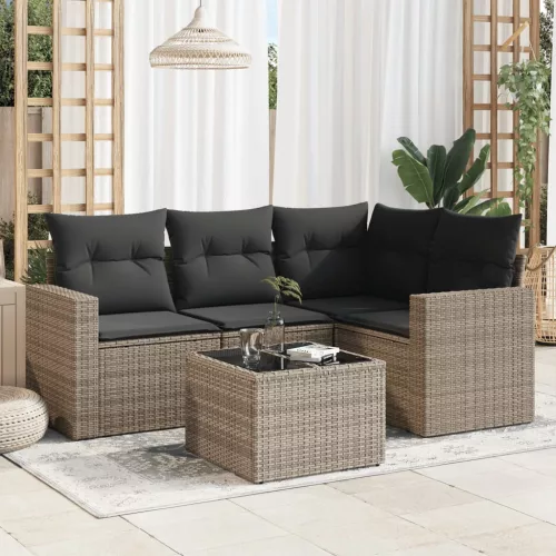  5 részes szürke polyrattan kerti ülőgarnitúra párnákkal