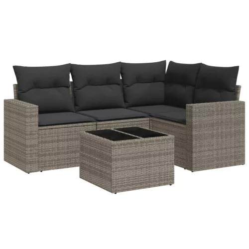  5 részes szürke polyrattan kerti ülőgarnitúra párnákkal