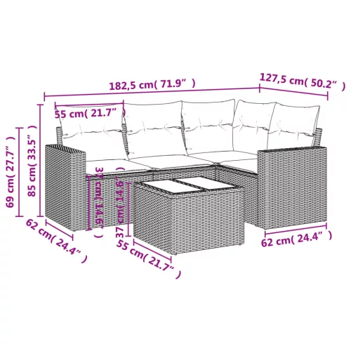  5 részes szürke polyrattan kerti ülőgarnitúra párnákkal