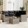  5 részes világosszürke polyrattan kerti ülőgarnitúra párnákkal