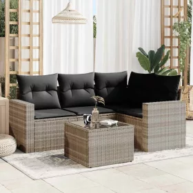   5 részes világosszürke polyrattan kerti ülőgarnitúra párnákkal