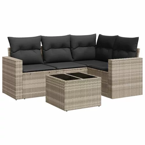  5 részes világosszürke polyrattan kerti ülőgarnitúra párnákkal