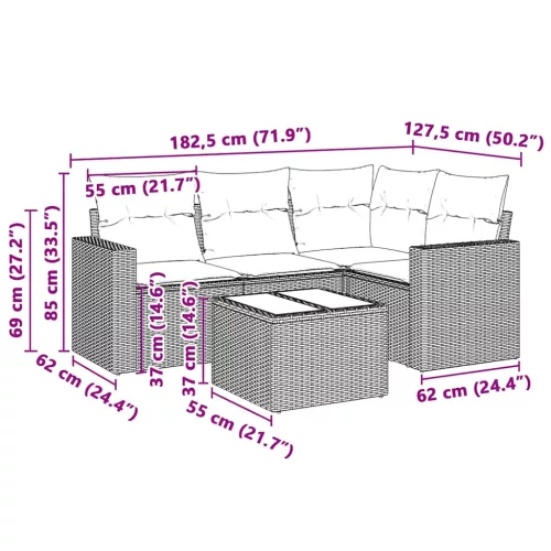  5 részes világosszürke polyrattan kerti ülőgarnitúra párnákkal