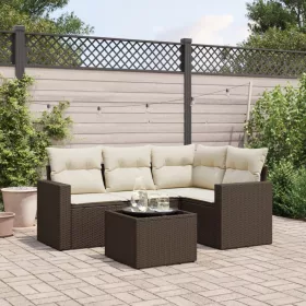  5 részes barna polyrattan kerti ülőgarnitúra párnával