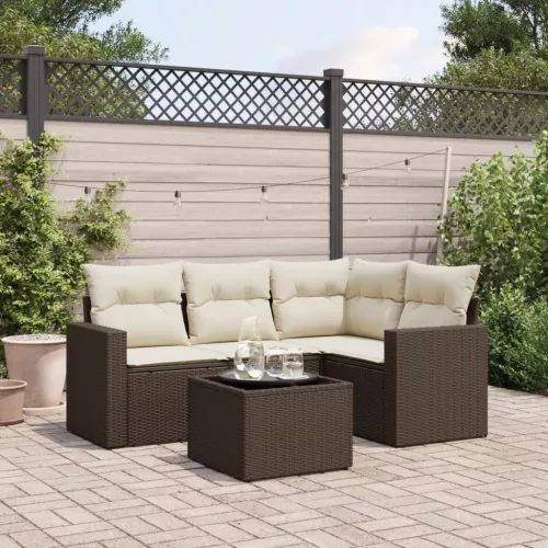  5 részes barna polyrattan kerti ülőgarnitúra párnával