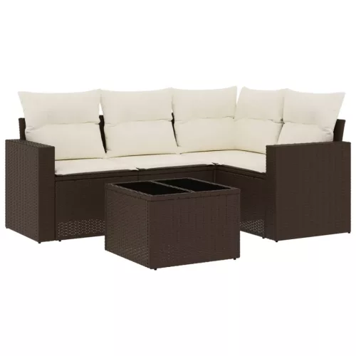  5 részes barna polyrattan kerti ülőgarnitúra párnával
