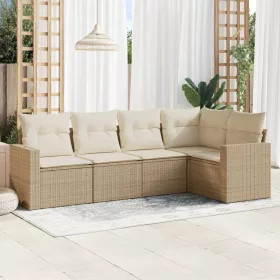    5 részes bézs polyrattan kerti ülőgarnitúra párnákkal