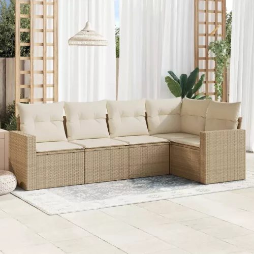  5 részes bézs polyrattan kerti ülőgarnitúra párnákkal