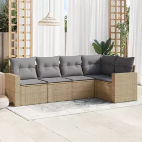    5 részes bézs polyrattan kerti ülőgarnitúra párnákkal