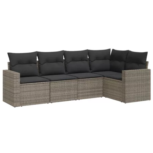  5 részes szürke polyrattan kerti ülőgarnitúra párnákkal