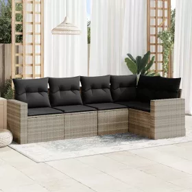    5 részes világosszürke polyrattan kerti ülőgarnitúra párnákkal