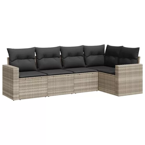  5 részes világosszürke polyrattan kerti ülőgarnitúra párnákkal