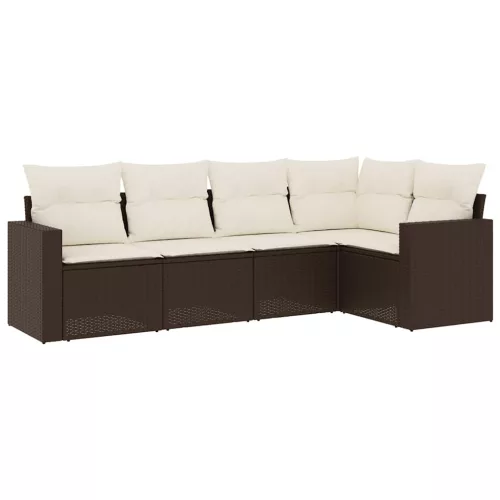  5 részes barna polyrattan kerti ülőgarnitúra párnával