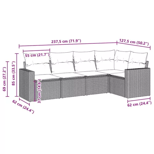  5 részes barna polyrattan kerti ülőgarnitúra párnával