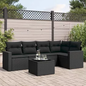    6 részes fekete polyrattan kerti ülőgarnitúra párnákkal