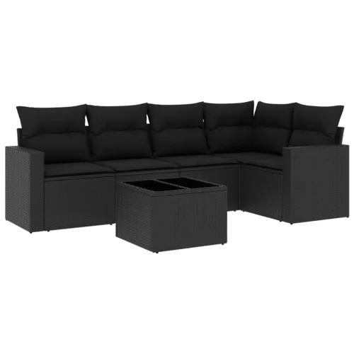  6 részes fekete polyrattan kerti ülőgarnitúra párnákkal