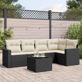   6 részes fekete polyrattan kerti ülőgarnitúra párnákkal