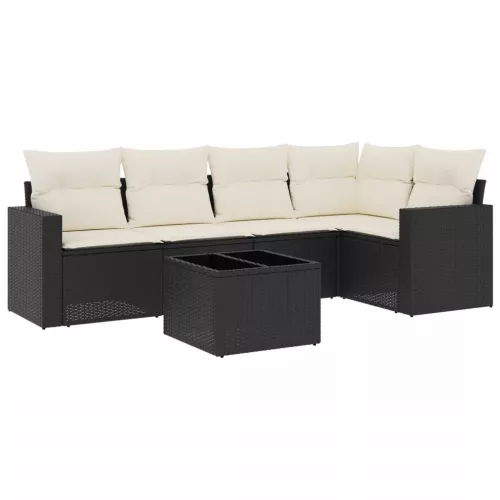  6 részes fekete polyrattan kerti ülőgarnitúra párnákkal