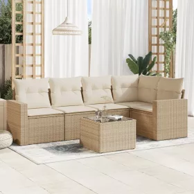  6 részes bézs polyrattan kerti ülőgarnitúra párnával