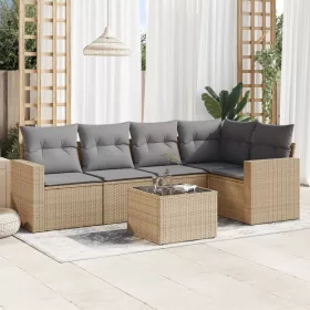  6 részes bézs polyrattan kerti ülőgarnitúra párnával
