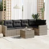  6 részes világosszürke polyrattan kerti ülőgarnitúra párnákkal