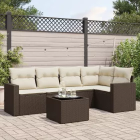  6 részes barna polyrattan kerti ülőgarnitúra párnával