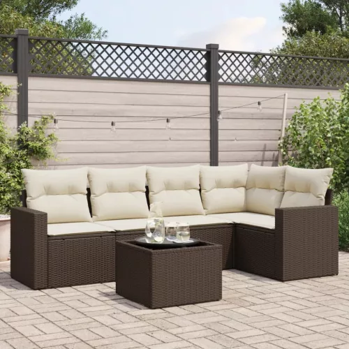  6 részes barna polyrattan kerti ülőgarnitúra párnával